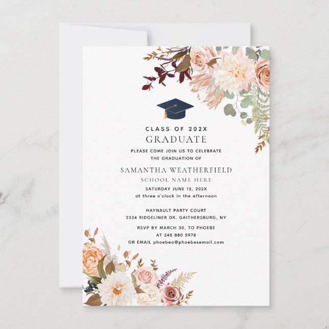 Graduation 2024 Watercolor Floral Grad Party Invitation (Front)