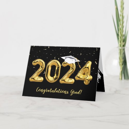 Graduation 2024 With White Cap and Confetti Card