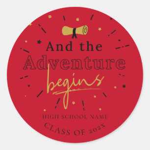 Graduation 2025 And The Adventure Begins Red Classic Round Sticker