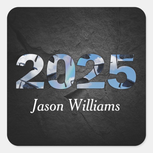 Graduation 2025 Black Graduation Hats Square Sticker (Front)