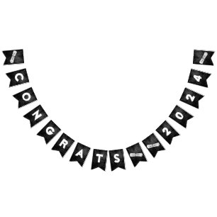 Graduation 2025 Black Leather and Diplomas Bunting Flags