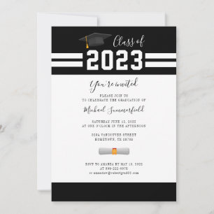 Graduation 2025 Black White Minimalist Grad Party Invitation