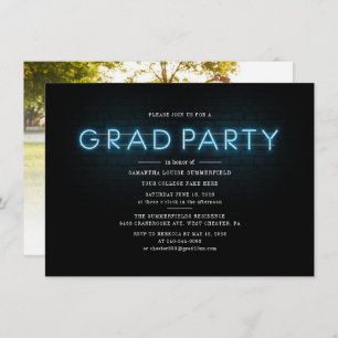 Graduation 2025 Blue Neon Graduate Photo Party Invitation