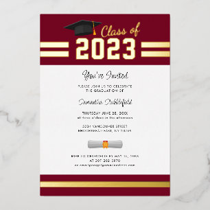 Graduation 2025 Burgundy Grad Party Gold Foil Invitation