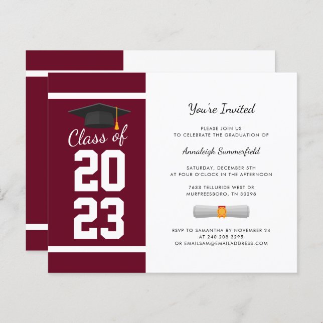 Graduation 2025 Burgundy Grad Party Invitation (Front/Back)
