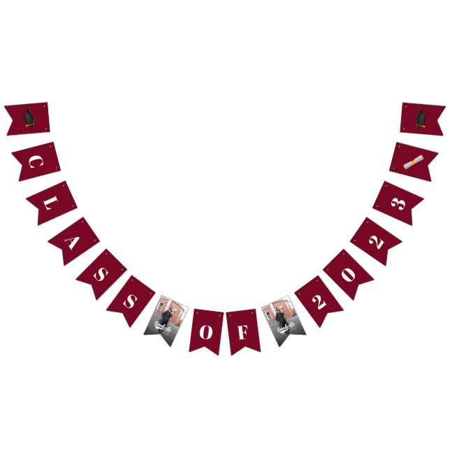 Graduation 2025 Burgundy Photos Grad Party Bunting Flags (All)