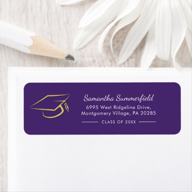Graduation 2025 Cap Graduate Purple Return Address Label (Insitu)