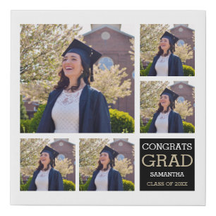 Graduation 2025 Congrats Grad 5 Photo Collage  Faux Canvas Print