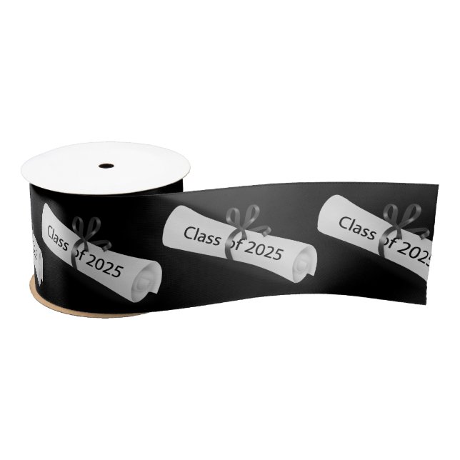 Graduation 2025 Diploma On Black Satin Ribbon (Spool)