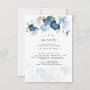 Graduation 2025 Dusty Blue Floral Grad Party Invitation