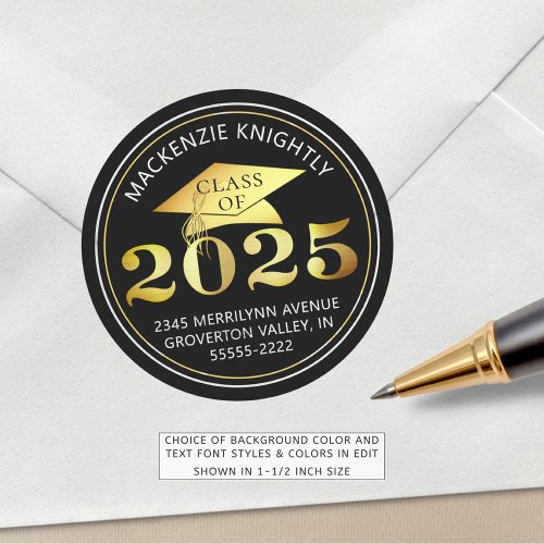 Graduation 2025 Faux Gold Foil Return Address Classic Round Sticker