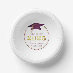 Graduation 2025 Faux Metallic Burgundy Gold Paper Bowls