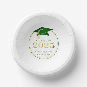 Graduation 2025 Faux Metallic Green Gold Paper Bowls