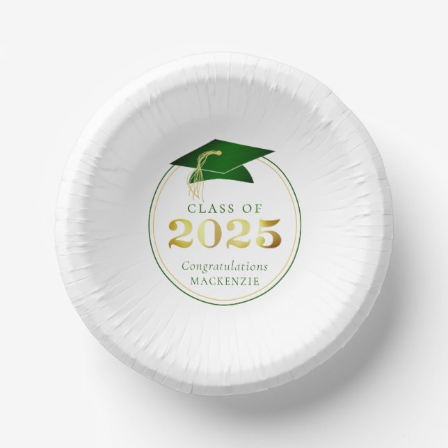 Graduation 2025 Faux Metallic Green Gold Paper Bowls (Front)