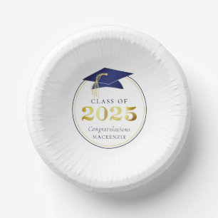 Graduation 2025 Faux Metallic Navy Blue Gold Paper Bowls