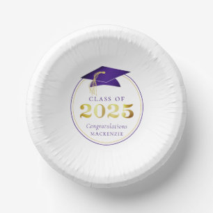 Graduation 2025 Faux Metallic Purple Gold Paper Bowls