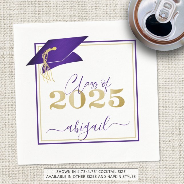 Graduation 2025 Faux Metallic Purple Gold Script Napkins (Creator Uploaded)