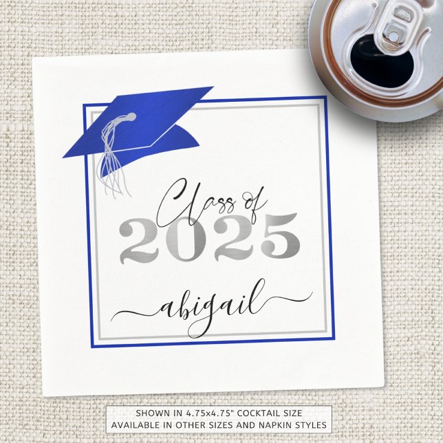 Graduation 2025 Faux Metallic Royal Blue Silver Napkins (Creator Uploaded)