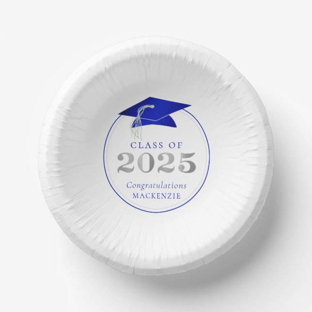 Graduation 2025 Faux Metallic Royal Blue Silver Paper Bowls (Front)