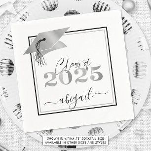 Graduation 2025 Faux Metallic Silver Year Script Napkins
