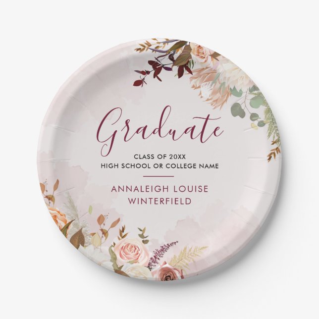 Graduation 2025 Floral Grad Party Paper Plates (Front)