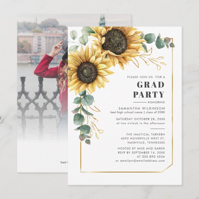 Graduation 2025 Floral Photo Graduation Party Invitation (Front/Back)
