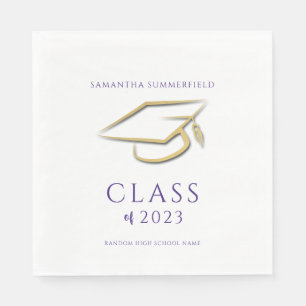 Graduation 2025 Gold Cap Grad Typography Party Napkins