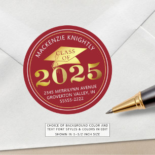 Graduation 2025 Gold Red or Custom Color Foil Classic Round Sticker