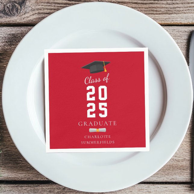 Graduation 2025 Grad Cap and Scroll Custom Paper Napkins (Graduation 2025 Elegant Party Paper Napkin)
