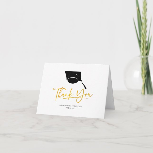 Graduation 2025 Grad Cap Script Letterpress Thank You Card (Front)