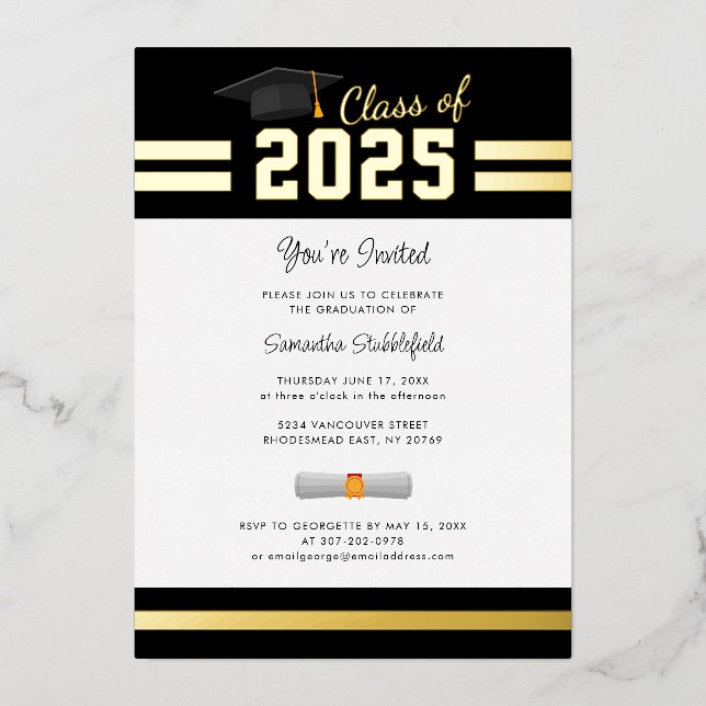Graduation 2025 Grad Party Gold Foil Invitation (Front)