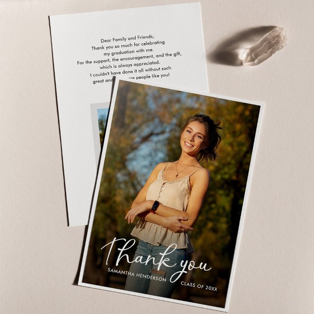 Graduation 2025 Grad Photos Elegant Thank You Card (Graduate Photos Graduation 2024 Thank You Card)