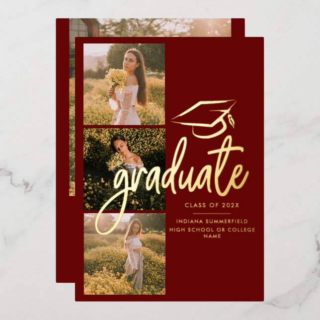 Graduation 2025 Grad Photos Gold Foil Announcement (Front/Back)