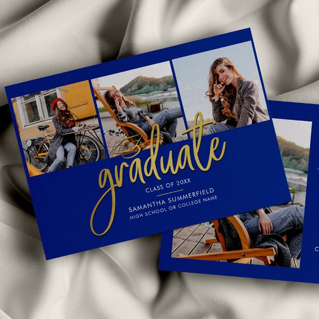 Graduation 2025 Grad Photos Script Modern Announcement (Graduation 2024 Script Photo Collage Blue Grad Announcement)