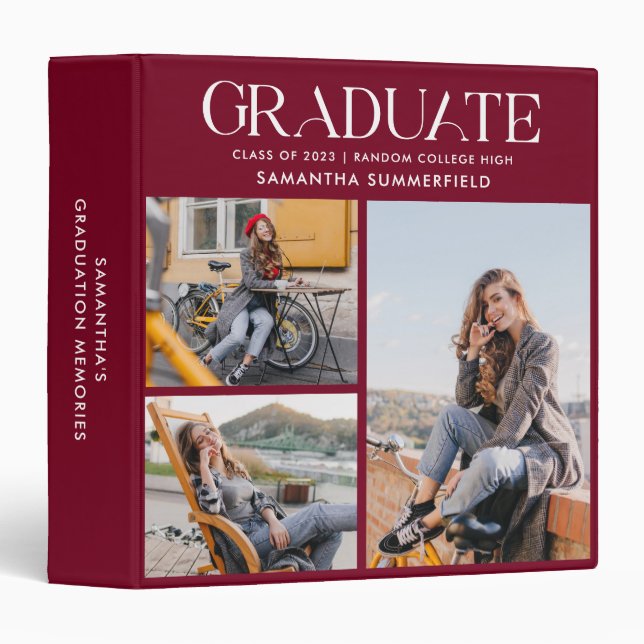 Graduation 2025 Graduate Photo Collage Burgundy 3 Ring Binder (Front/Spine)