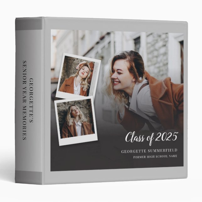 Graduation 2025 Gray Senior Year Photo Album 3 Ring Binder (Front/Spine)