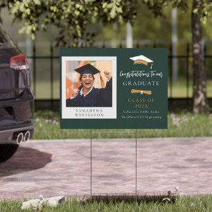 Graduation 2025 Green and White Photo Grad Yard Sign