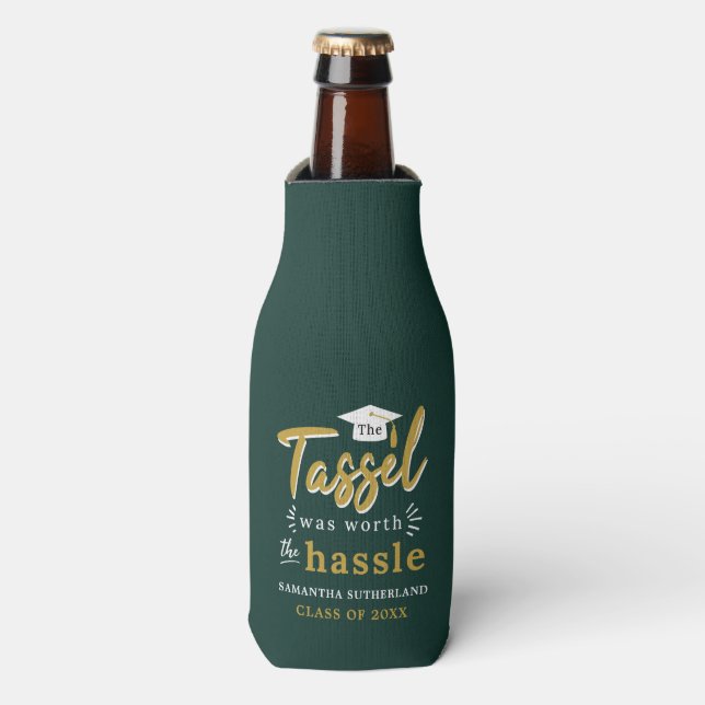 Graduation 2025 Green Gag Grad Party Bottle Cooler (Bottle Front)