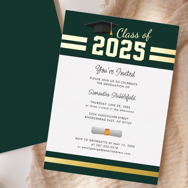 Graduation 2025 Green Grad Party Gold Foil Invitation (Graduation 2025 Green Grad Party Gold Foil Invitation)
