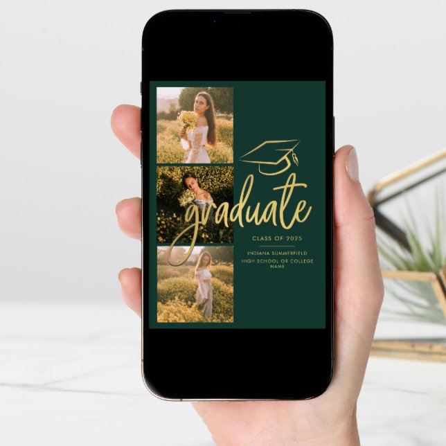 Graduation 2025 Green Graduate Photo Collage Announcement (Front Digital)