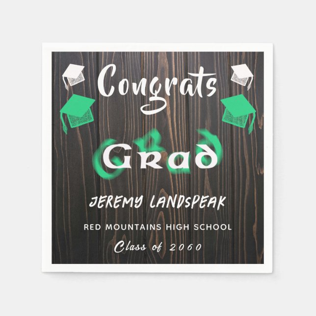 Graduation 2025 Green & White Blurred Text Napkins (Front)