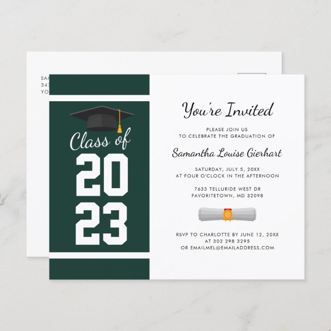 Graduation 2025 Green White Party Invitation (Front/Back)
