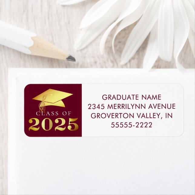 Graduation 2025 Maroon Elegant Faux Gold Foil Label (Insitu)