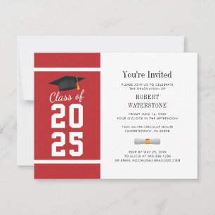 Graduation 2025 Modern Red White Invitation