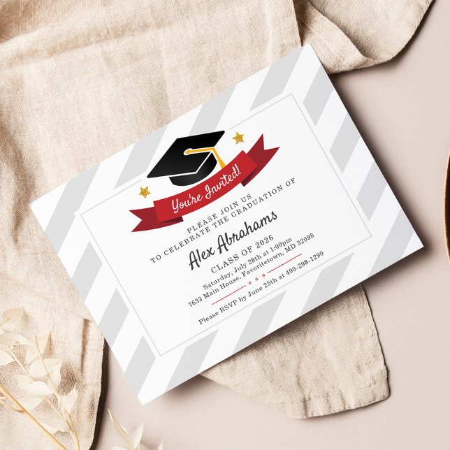 Graduation 2025 Modern Typography Grad Party Invitation (Graduation Cap 2024 Modern Party Invitation)