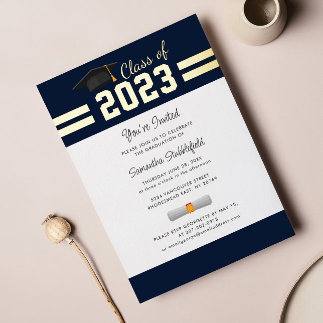 Graduation 2025 Navy Blue College Grad Party Gold Foil Invitation (Creator Uploaded)