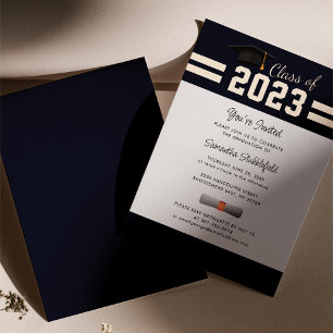 Graduation 2025 Navy Blue Grad Party Rose Gold Foil Invitation