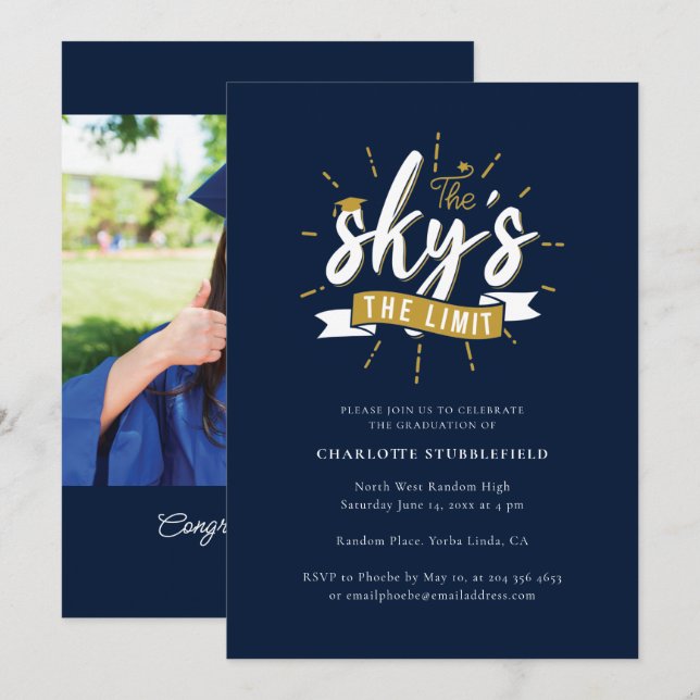 Graduation 2025 Navy Blue Grad Photo Party Invitation (Front/Back)