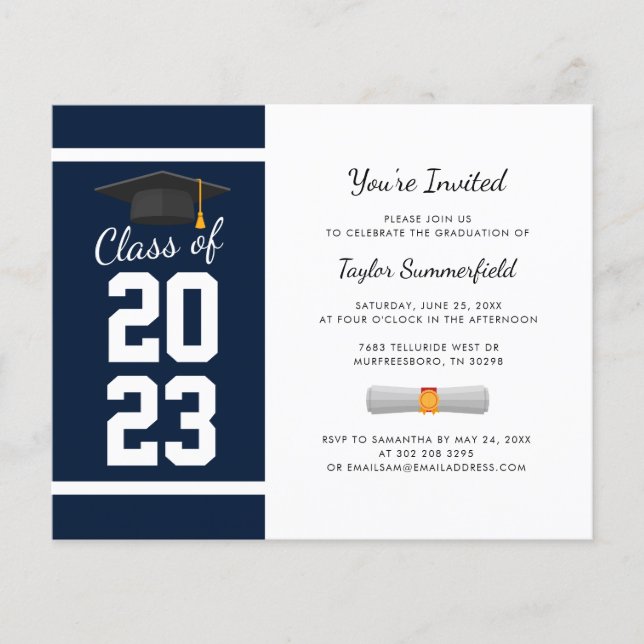 Graduation 2025 Navy Blue Modern Party Invitation (Front)