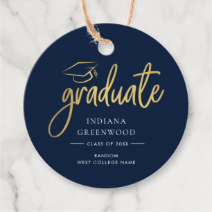 Graduation 2025 Navy Blue Script Custom Favor Tags